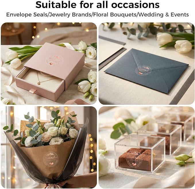 Handmade with Love Stickers 100 Pcs, Rose Gold Foil Transparent Labels for Small Business Packaging, 1.6 Inch Round Thank You Stickers for Gift Wrap, Bakery Boxes, Envelopes (Rose Gold Foil)