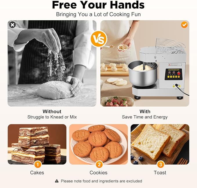 Commercial Food Mixer, 750W Electric Dough Mixer Stand Mixer 12QT 2 Speed Pizza Bakery Mixer Electric Intelligent Mixer Kneading Machine Flour Mixer for Bread Pizza Cream Eggs Whipping