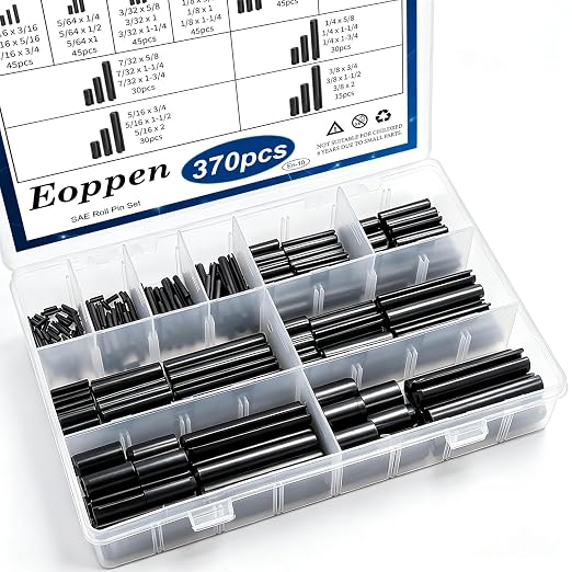 370Pcs SAE Roll Pin Assortment Set - Slotted Spring Pins Steel Split Expansion Pin 10 Sizes 1/16 5/64 3/32 1/8 5/32 3/16 7/32 1/4 5/16 3/8 Inch for Home Improvement Automotive Repair