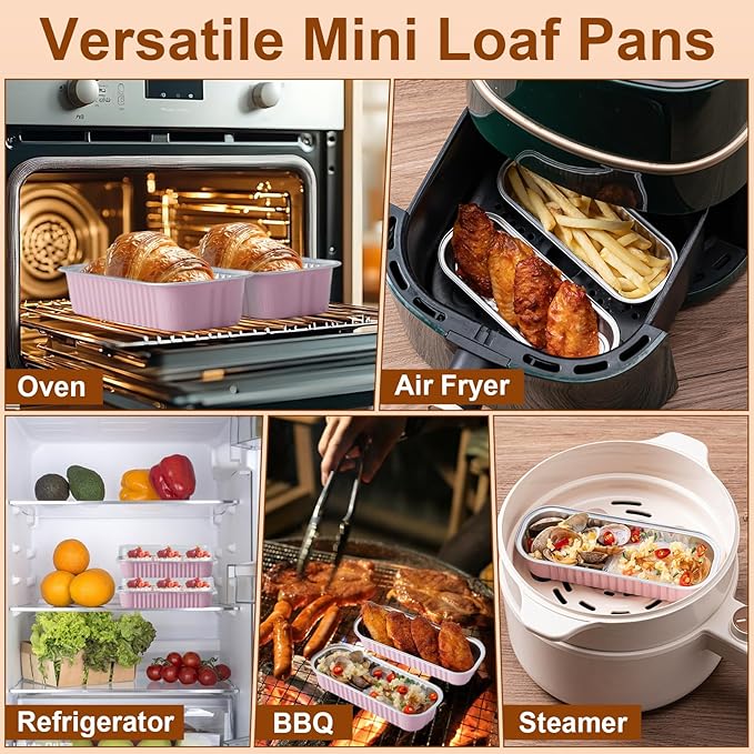 Husfunov 25 Pack Mini Cake Pans with Lids and Spoons, Small Aluminum Foil Loaf Pans, Rectangular Baking Containers for Party and Picnics, 6.8oz (Pink)