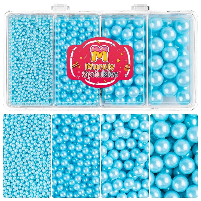 Blue Pearl Sprinkles for Cake Decorating, 4 Sizes Edible Pearls Blue Sprinkles for Cupcakes Ice Cream Dessert 4.6oz