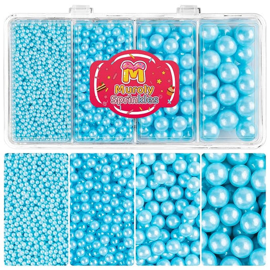 Blue Pearl Sprinkles for Cake Decorating, 4 Sizes Edible Pearls Blue Sprinkles for Cupcakes Ice Cream Dessert 4.6oz