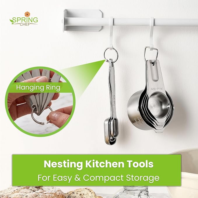 Spring Chef Stainless Steel Measuring Cups and Spoons Set of 10, Nesting Kitchen Metal Measuring Cups and Spoons Set for Dry and Liquid Ingredients, Perfect for Cooking & Baking
