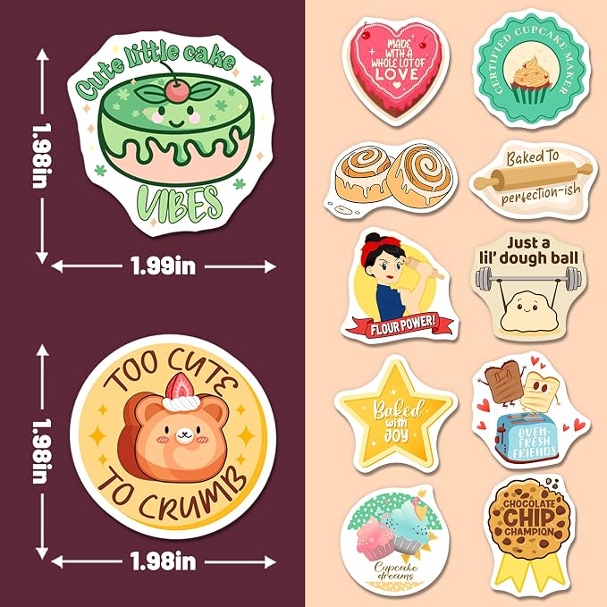 200PCS Baking Stickers, Bakery Vinyl Stickers for Laptops Water Bottles Scrapbooking, Baking Themed Gifts for Bakers, Cute Bakery Party Decorations