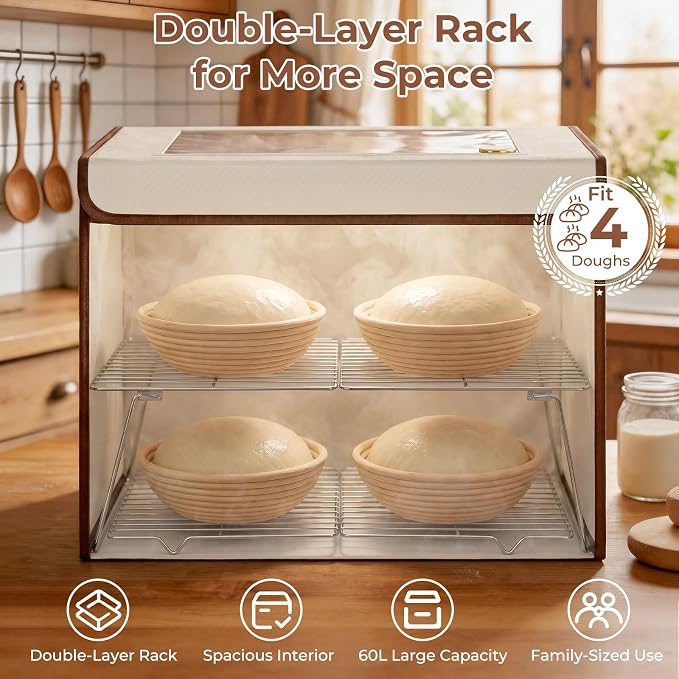 Extra Large Folding Bread Proofing Box with 50-113℉ Temp Control & 48H Timer, Dough Proofer with Hygrometer, Metal Rack, Sourdough Starter Warmer Sourdough Proofer Box for Making Bread, Pizza, Yogurt