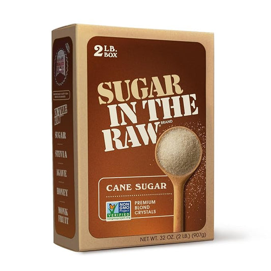 Sugar In The Raw Premium Cane Sugar, 2 lb. Box, Non-GMO Project Verified, Kosher, Vegan and Gluten Free Cane Sugar