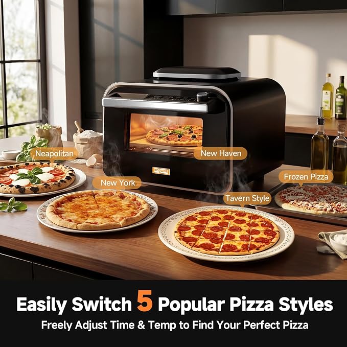 KINGWISE Convection Pizza Oven Electric, IPX4 Waterproof Countertop Air Fryer Oven, Fits 13-Inch Pizza, Heats up to 750℉, 6 Cooking Functions and 5 Pizza Presets, Pizza Stone & Pizza Peel Included