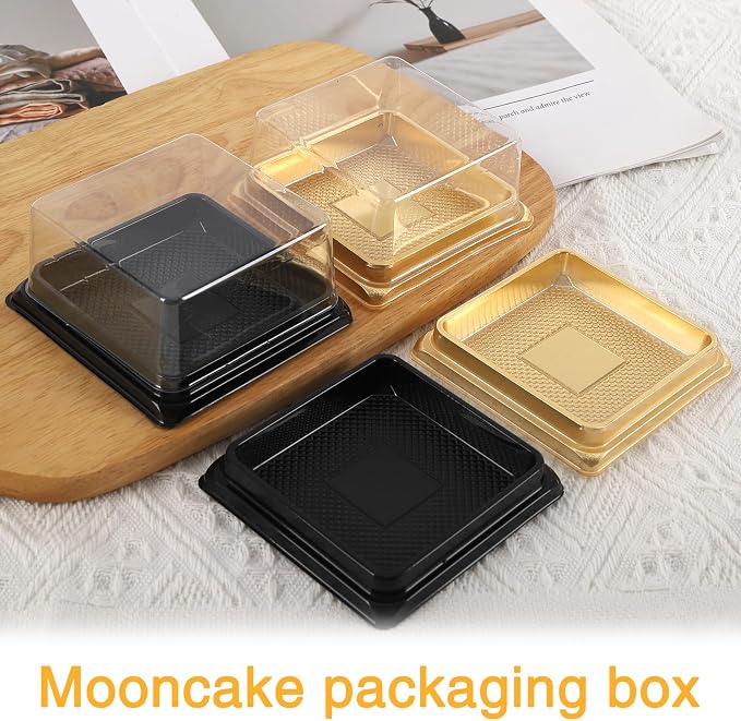 Hewnda 50 Pack of Gold Cake Pans,bottom 3 inch X height 1-1/2 inch of Clear plastic mini cake box muffins box cookies box wedding birthday gift box