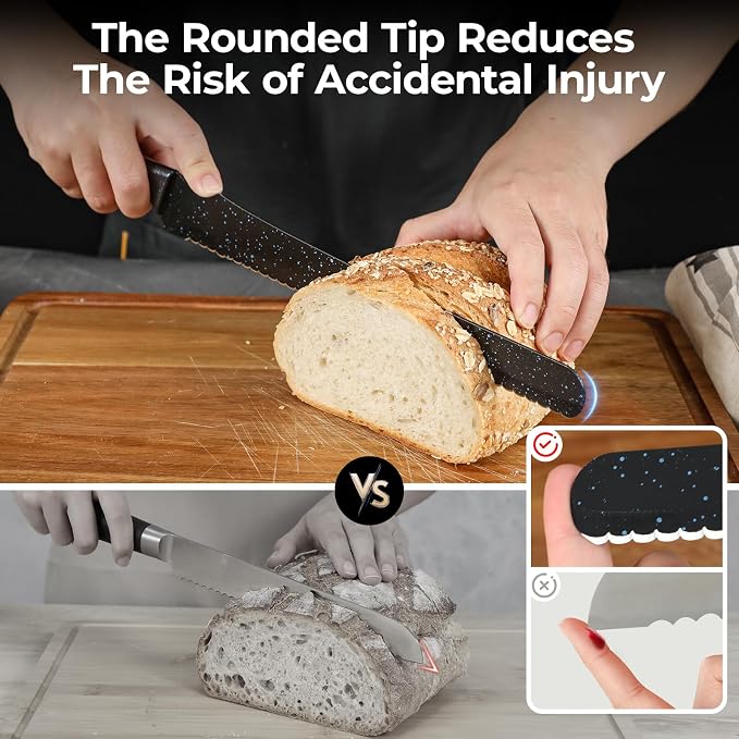 CoquusAid Upgrade Bread Knife for Homemade Bread, World‘s 1st Double Serrated Knife for Crusty Sourdough, 11.6 Inch Stainless Steel Bread Slicer, Professional Sourdough Cutter, Ideal Gift, Black