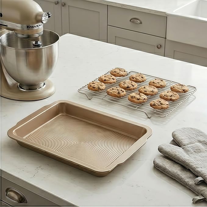2-Piece Baking Set, 1 Nonstick 17'' Carbon Steel Baking Pan with 1 Raised Wire Rack | Deep Baking Sheets with Cooling Rack, Pizza Crisper, Crispy Bacon, Cooking Sheet Pan, Kitchen Cookware Set