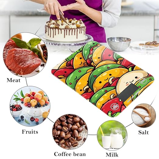 Food Scale Kitchen Scale for Baking Cooking Digital Food Weighing Measuring Scale Small Waterproof Electric Food Scale Cute Cartoon Mexican Tacos
