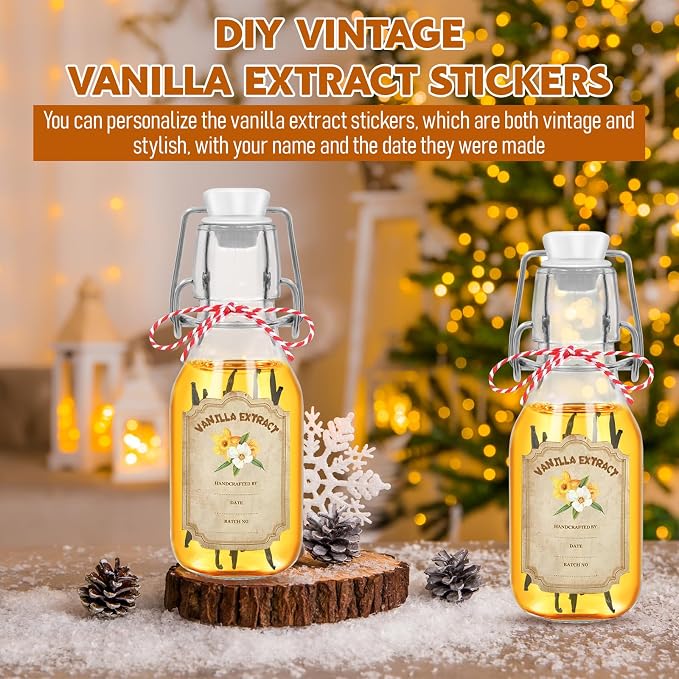 20 Pack Swing Top Glass Vanilla Extract Bottles 4 oz with Lids, Vanilla Extract Labels and Funnel, Glass Boston Vanilla Bottles for Syrup Gift, Flip Top Glass Bottles Jars for Vanilla Extract