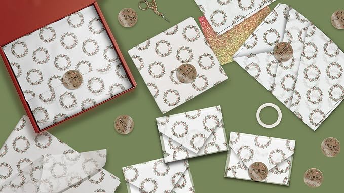 1.5 Inch Round 500 Count Christmas Wreath Perforated Roll Stickers - Thank You Labels for Favors - Packing Thank You Stickers for Small Business Store Owners