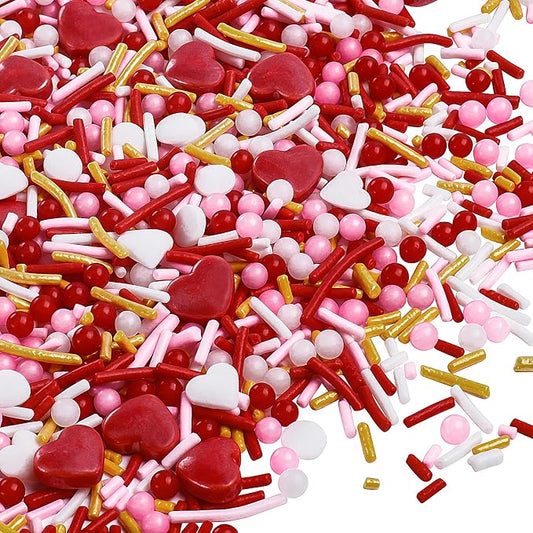 Valentines Sprinkles Edible Heart Sprinkles, 4.6oz Red Pink Sprinkles Mix Pearl Jimmies for Baking Cupcakes Cookies Dessert