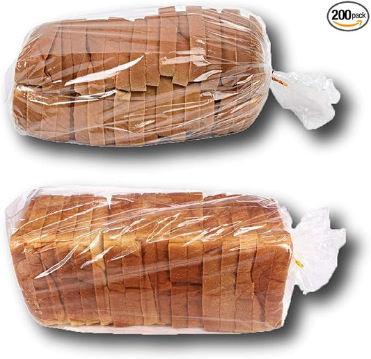 Reusable Bread Bags with Ties, Clear, 200 Bags and 200 Ties, For Homemade Bread and Bakery Loaf, Adjustable (200)