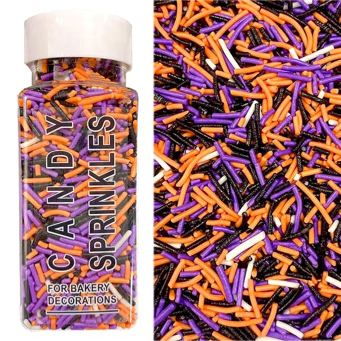 Sentovac Halloween Jimmies Sprinkles Edible for Cake Decorating Orange Black Purple White Sprinkles Candy Cookie Cupcake Topper Ice Cream Baking Decorations Halloween Christmas Supplies 3.53oz