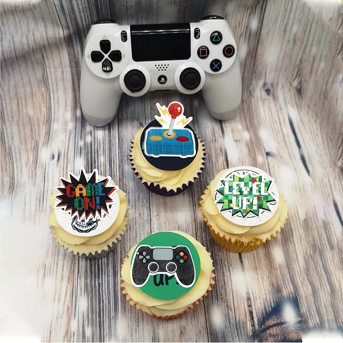 60 PCS Edible Video Game Cupcake Toppers GamePad Cake Decorations Edible Game On Controllers Cupcake Picks for Game Theme Baby Shower Boys Girls Birthday Anniversary Party Food Decorations Supplies