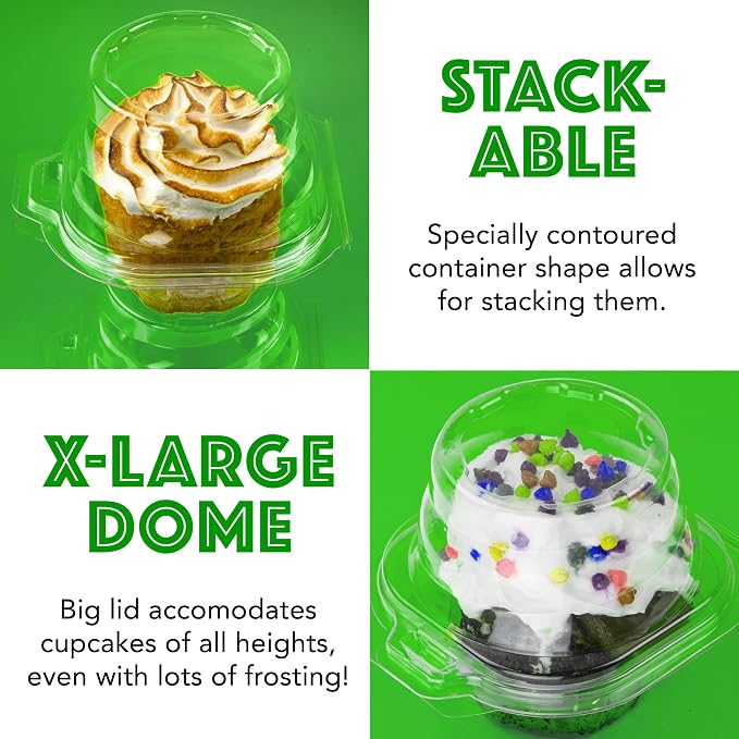 Green Direct Clear Stackable Cupcake Boxes Disposable Individual Cupcake Containers Airtight With Lid Plastic Carrier Bpa Free Cupcake - 25