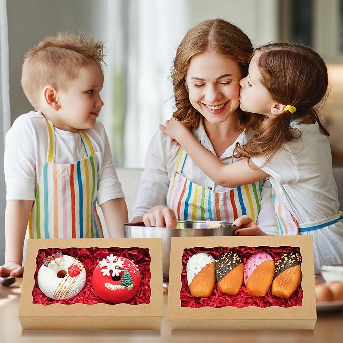 20pcs 8x5x2 Inch Cookie Boxes Bakery Boxes with window Chocolate Covered Strawberries Box Treat Box for Macaroon Dessert Pastry Muffins-Brown