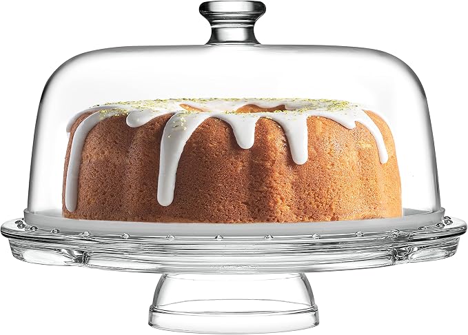 Royalty Art Glass Cake Stand with Dome – 6-in-1 Convertible Cake Plate, Punch Bowl & Chip and Dip Server, Pedestal Dessert Display – Italian Made Glass – Dishwasher Safe