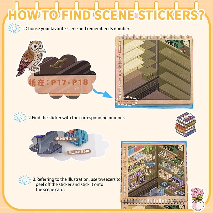 10Pcs Big Size 3D Stickers Scene Book DIY Make Your Own Scenes House Stickers Therapy for Adults Relief Stress Pass The Time (Multicolor 2)