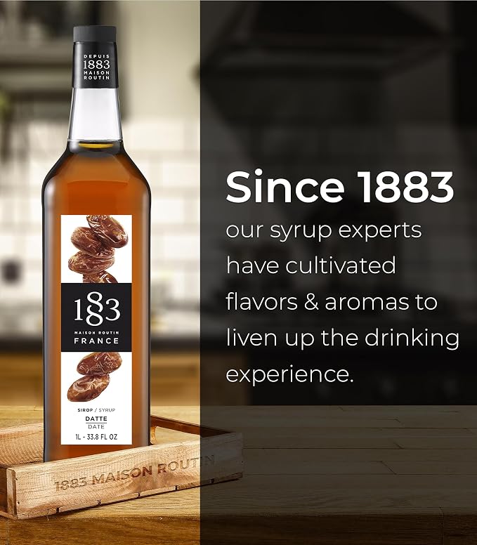 1883 Date Syrup 1L Plastic Bottle – Premium Natural Date Syrup, Vegan Sweetener, Rich Caramel Flavor, Coffee & Dessert Syrup, No Artificial Additives, Gourmet French Syrup