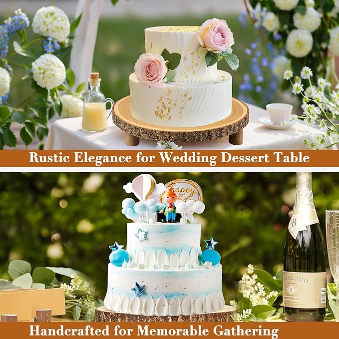 Rustic Wood Cake Stand - 11-13 Inch Wooden Slice with Legs for Elegant Wedding, Birthday, & Woodland-Themed Parties（1Pcs）