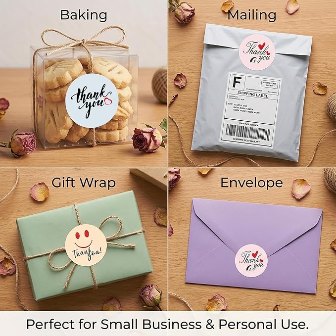Thank You Stickers 600 Pcs - 1.5" & 1" Round Labels for Small Business, 7 Designs Packaging Stickers for Handmade Products, Envelopes, Gift Wrapping & Crafts