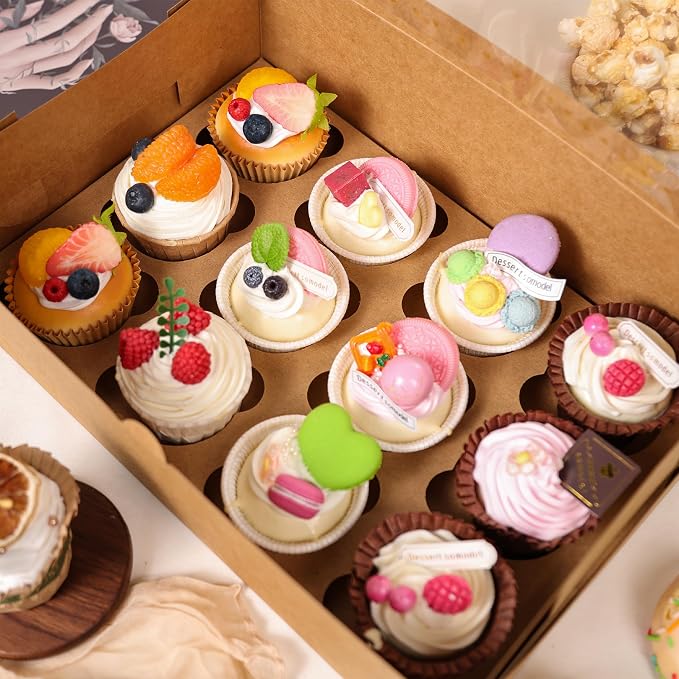 NPLUX 6 Pack Cupcake Boxes, 12 Count Cupcake Containers with Window and Cardboard, Food Grade Cupcake Carrier For Muffins Cupcakes Desserts (Brown 13.8×9.5×4 In)