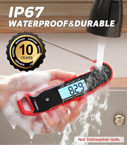 Atogou Professional Meat Thermometer Digital for Cooking Food, <1 Sec Instant Read & ±0.5℉ Accuracy, IP67 Waterproof, Thermocouple Sensor Probe, for Kithchen, BBQ, Grill, for Men Him Dad Birthday, Red