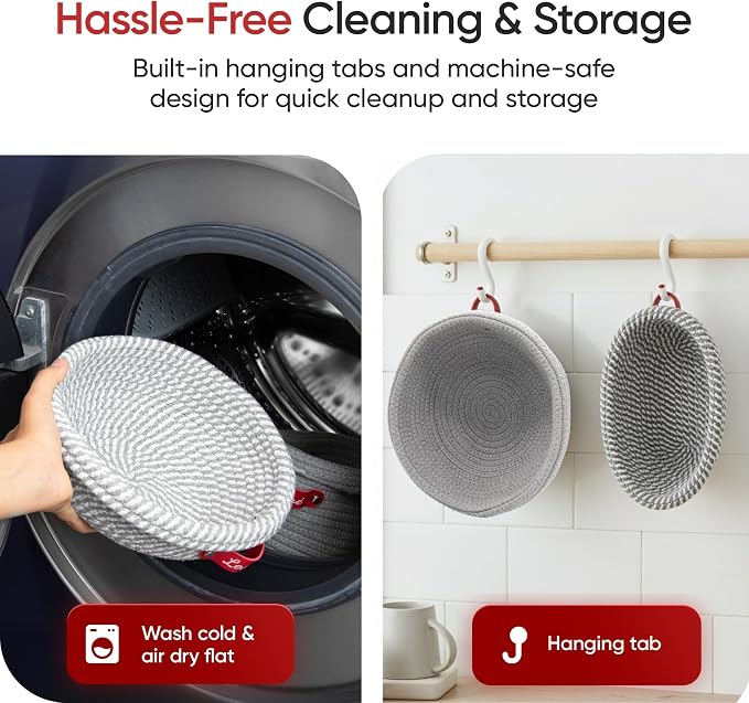 Levainé 2 Pack Cotton Rope Banneton Bread Proofing Basket Set, Round & Oval Sourdough Proofing Baskets with Liners and Covers, Washable Bread Baking Supplies for Homemade Artisan Bread