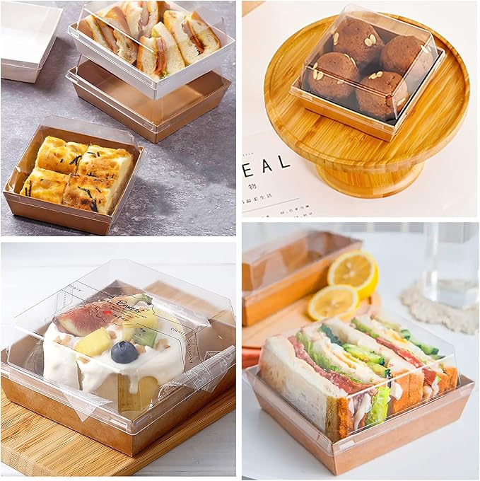 Ocmoiy Small Charcuterie Boxes with Clear Lids, To Go Paper Disposable Food Containers, 5 Inches Bakery Dessert Boxes for Sandwich, Cookie, Pastry, Cake Slice (Brown, 50ct)