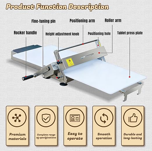 Dough Sheeter Machine, Manual Sheeter, Reversible Puff Pastry and Fondant Sheeter, Foldable, Adjustable Thickness 0-5mm for Croissant Pastry Pizza(Model400 (Professional use))
