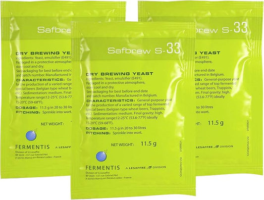 3 Packs of Safbrew S-33 Dry Yeast 11.5g