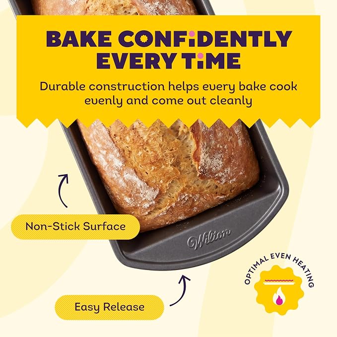 Wilton Gold Non-Stick Bakeware Large Loaf Pan - Baking Pan for Breads, Pound Cake & More - Even Heat Distribution & Extended Handles - Made Without PFAS - 9.25 x 5.25 x 2.75 Inch