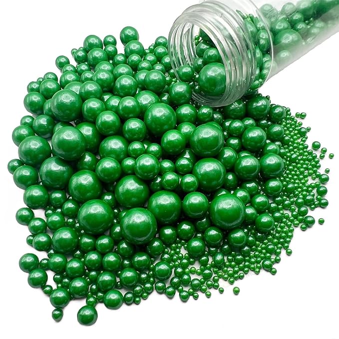 Christmas Green Pearl Sprinkles for Cake Decorating 5.1 OZ Green Edible Pearls Edible Cupcake Decorations Halloween Christmas Cookie Decorations Edible Sugar Pearls for Cakes,Cupcakes Toppers Baby Shower Wedding Supplies