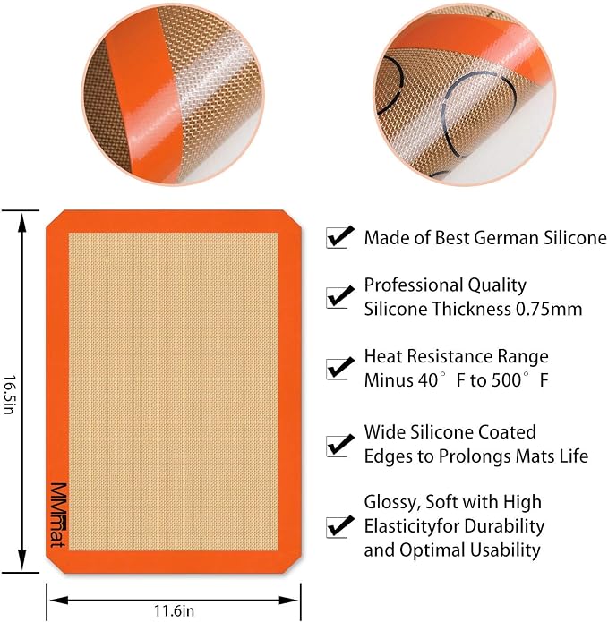 Silicone Baking Mat - Best German Silicone - Non Slip Silicone Baking Sheet, Non Stick Reusable Silicone Mats for Baking, Oven Liner, Counter Mat, 2 Half Sheets Mats + 1 Macaron Cookie Sheet