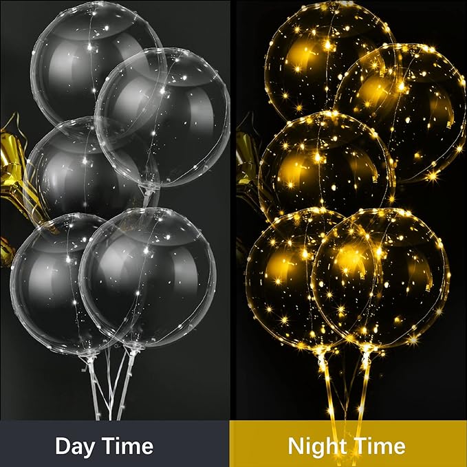 Vinsot 30 Pack LED Bobo Balloons Light Up Balloons Clear Helium Bubble Bobo Glow with String Lights for Parties Birthday Wedding Decoration(Warm Light 20 Inch, 30)