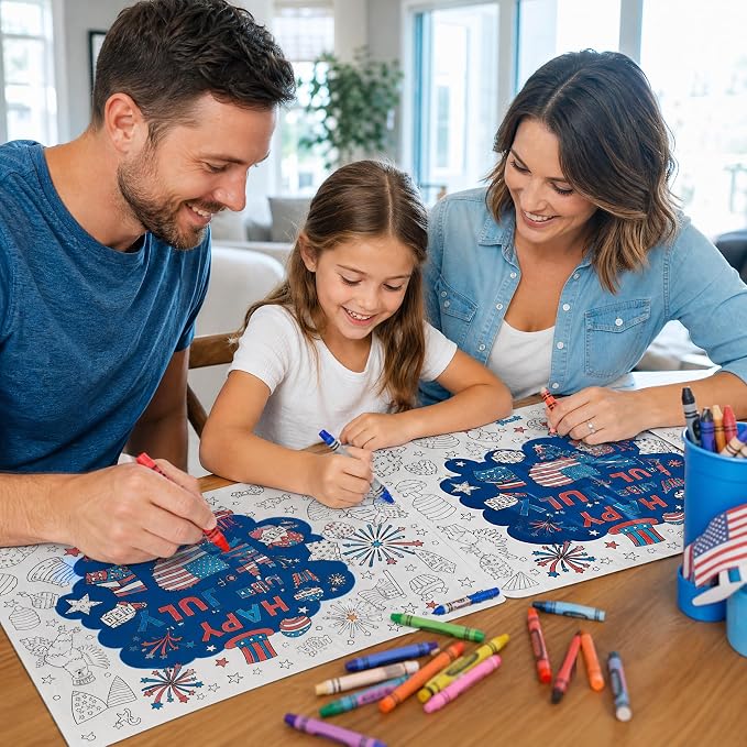 45pcs 4th of July Disposable Coloring Placemats Independence Day Crafts for Kids Patriotic Party Favors Coloring Poster American Flag Fireworks Activity Church Supplies Paper Table Mats