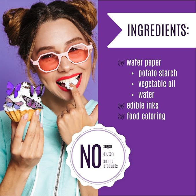 Sugar Robot Inc. Edible Butterflies for Cake Decorating - Small Size, Premium Crafted in the USA - Butterfly Cake and Cupcake Toppers, Decoration (Purple)
