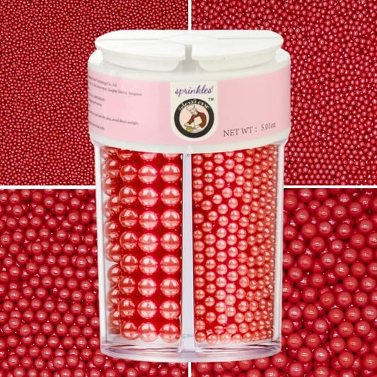 HeDeon&Rles Edible Red Preals Sprinkles for Baking 4 Size（2mm 4mm 7mm 10mm）Red Sprinkles for Cake Cupcake Pancake Icing Decoration Independence Day Halloween Supplies