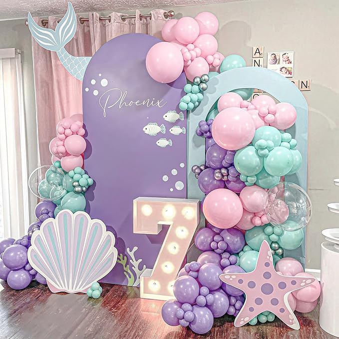 Mermaid Balloon Garland Arch Kit,154pcs Little Mermaid Party Decorations Include Pastel Pink Purple and Teal Blue Latex Balloons for Baby Shower Birthday Ocean Themed Under the Sea Party Decorations