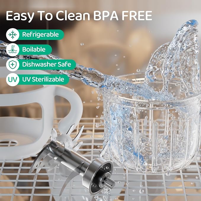 Baby Food Maker with Glass Bowl& 316 Stainless Steel Blades, Baby Food Processor for Infants 6+ Months, BPA-Free One-Step Blender for Homemade Stage 1 2 3 Puree, Dishwasher Safe, White