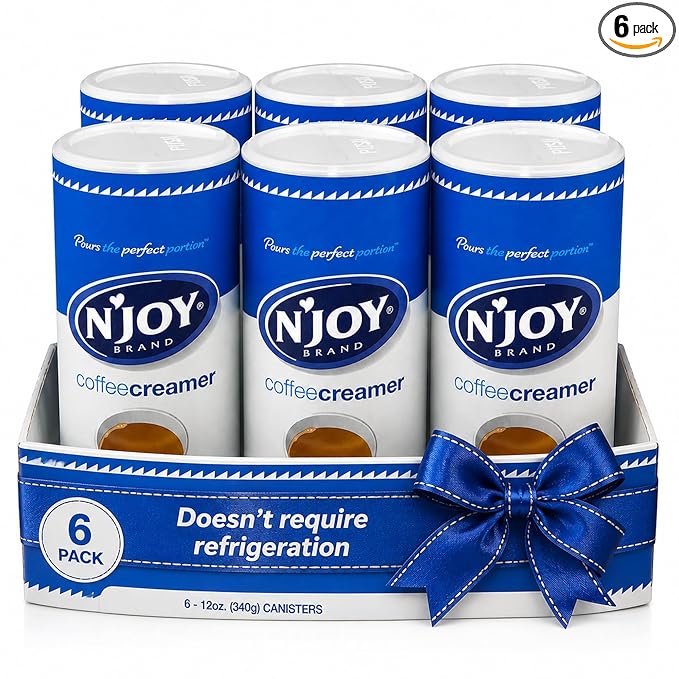 N'Joy Non Dairy Coffee Creamer - Pack of 6 Canisters w/EZ-Open Pour Spout (12oz each) - Smooth Non Dairy Powdered Creamer for Office Pantries, Restaurants & Home Coffee Bars - No Refrigeration Needed