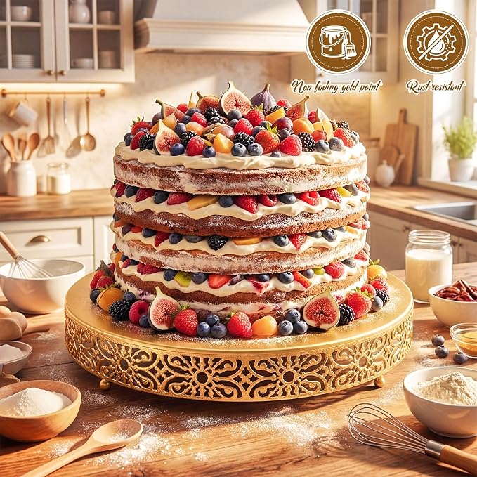 Wenqik 20 Inch Cake Stand Round Metal Cupcake Dessert Wedding Cake Stand Cookies Display Holder Fruit Food Serving Tray for Table Wedding Birthday Anniversary Party Decor (Gold)