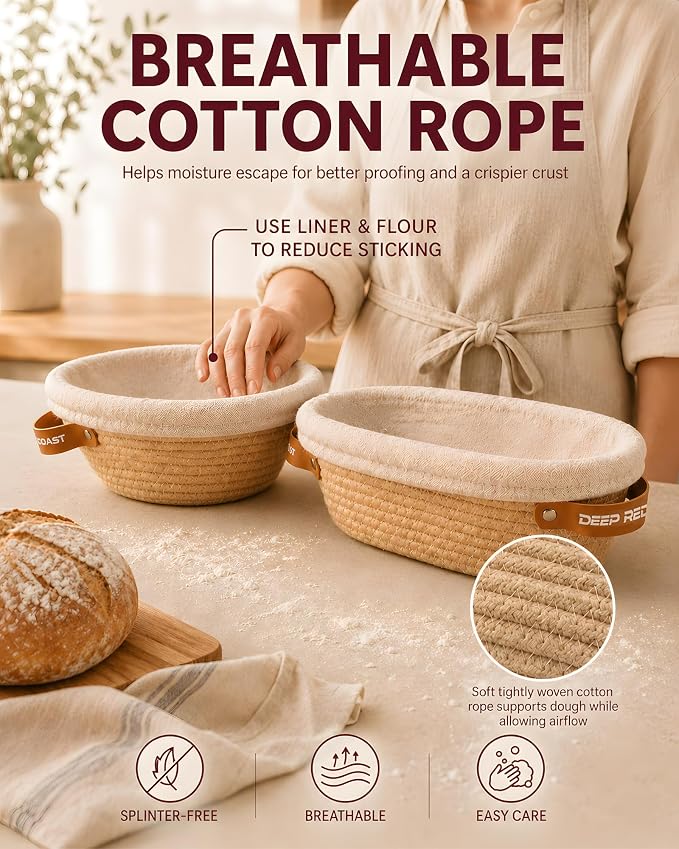 Banneton Bread Proofing Basket Set, 9 Inch Round and 10 Inch Oval Cotton Rope Bread Proofing Basket with Liners and Covers, Sourdough Proofing Basket for Boule Batard Bread Baking Supplies