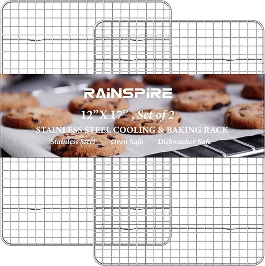 Rainspire Cooling Rack Stainless Steel, Heavy Duty Cooling Racks for Cooking and Baking, Oven Safe Wire Rack for Cooking, Baking Rack for Oven Cooking Fits Half Sheet Cookie Pan, 12" x 17", 2-Pack