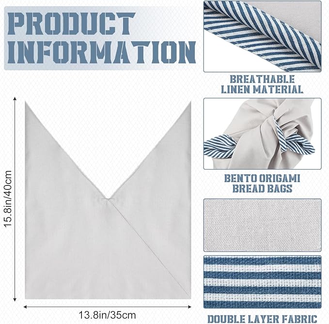 3 Pcs Reusable Linen Bread Bags Beeswax Bread Keeper Bag for Homemade Bento & Sourdough Fresh Origami Container Storage 15.8'' x 13.8'' for Food Baking Kitchen Bakery Picnic Wrapping Camping
