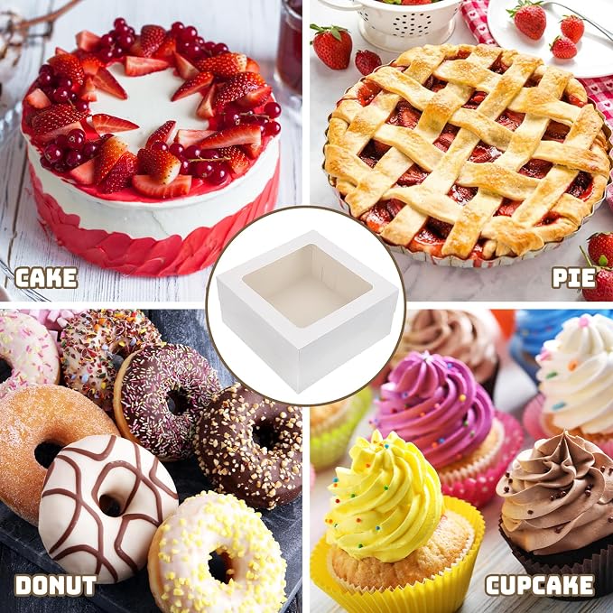 Moretoes 15pcs Cake Boxes, 12x12x6 Inch Cake Boxes, Bakery Boxes with Window for Valentine's Day, Mother's Day, Cookies, Large Pastries