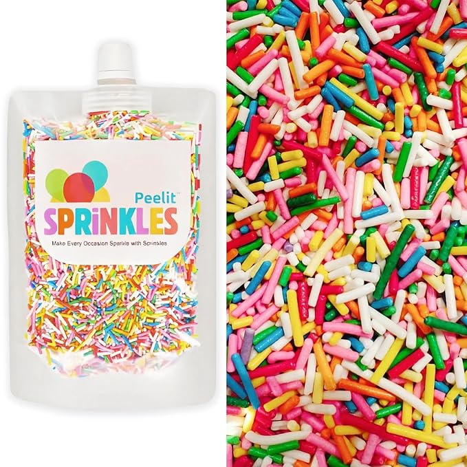 Peelit Rainbow Sprinkles Mix, 6oz | Edible Glitter Jimmies, For Cakes, Cupcakes & Cookies, Non-Melting Vibrant Colors, Resealable Bag